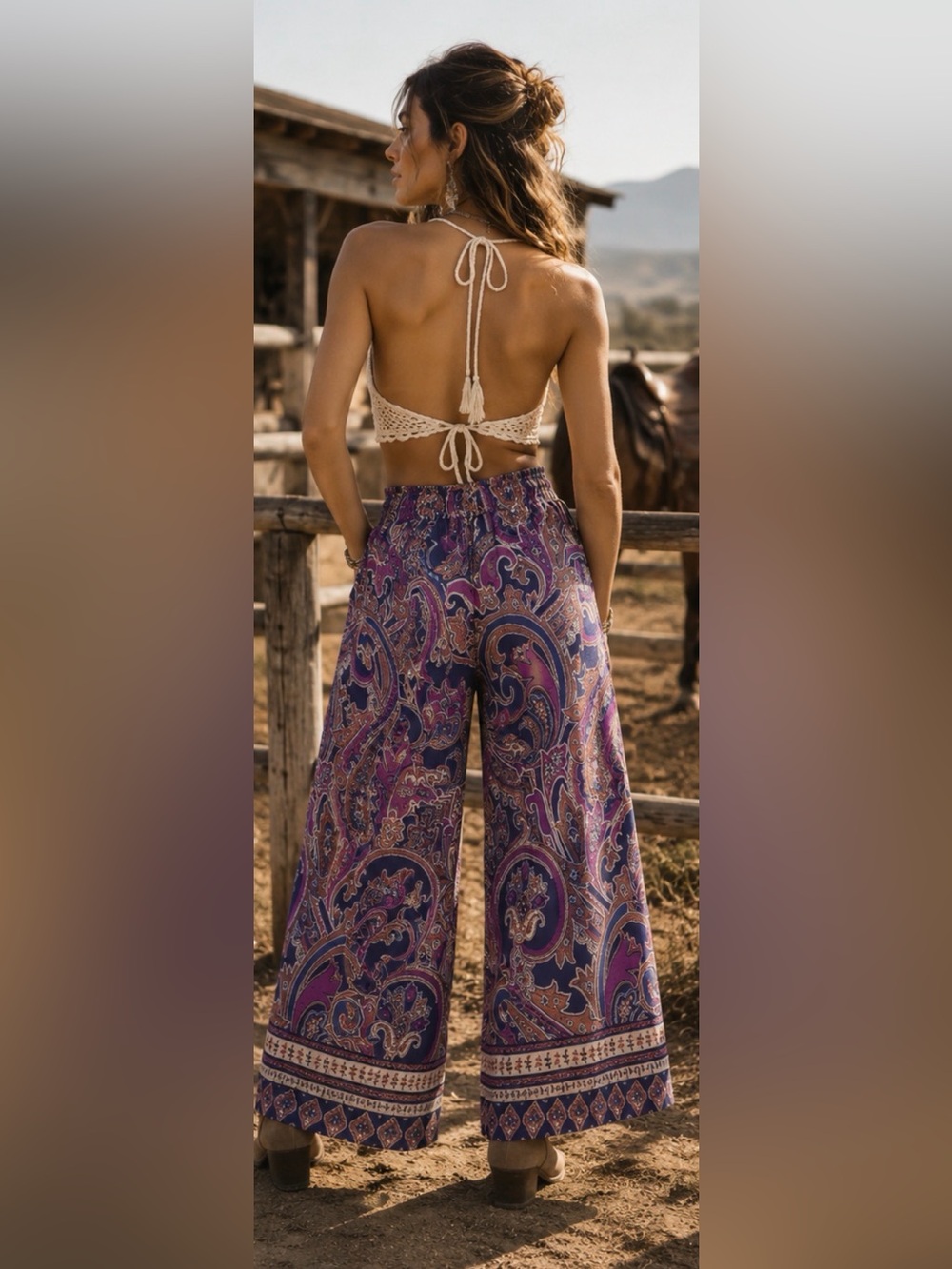New‼️ Umgee 💜 Purple Mix Paisley Wide Leg Boho Pants NWT Boutique - Picture 2 of 6